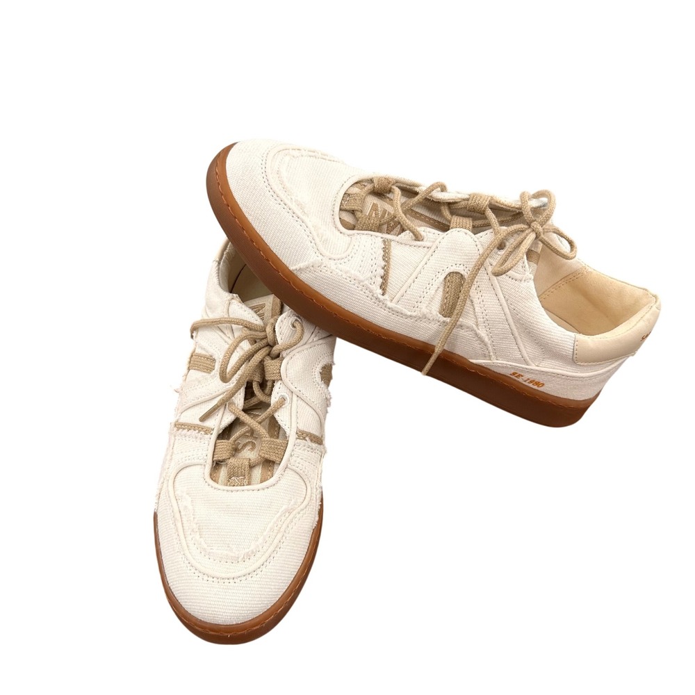 Sam Edelman Jayne Canvas Raw Edge Low Top Sneakers Cream Tan Gum Sole